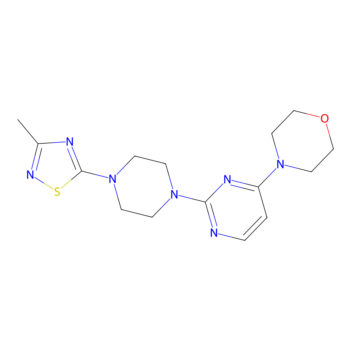 4-{2-[4-(3-Methyl-1,2,4-thiadiazol-5-yl)piperazin-1-yl]pyrimidin-4-yl}morpholine molecular structure, CAS 2742077-77-4