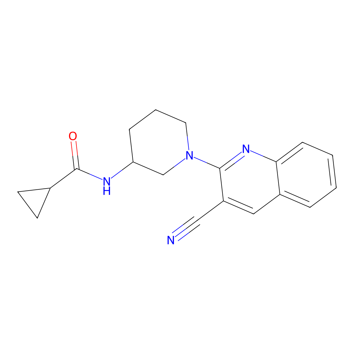 N-[1-(3-cyanoquinolin-2-yl)piperidin-3-yl]cyclopropanecarboxamide molecular structure, CAS 2742077-79-6