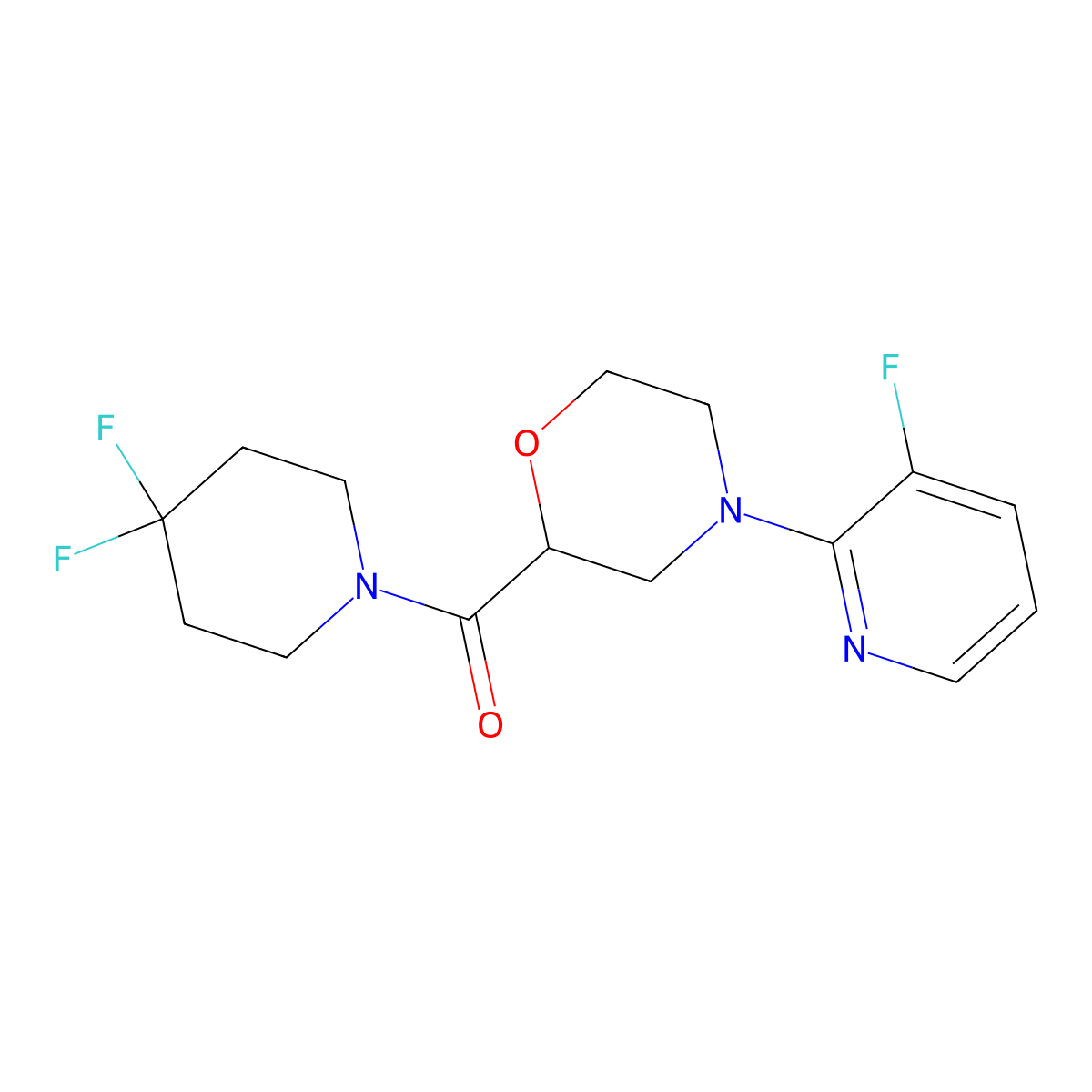 2-(4,4-Difluoropiperidine-1-carbonyl)-4-(3-fluoropyridin-2-yl)morpholine molecular structure, CAS 2742077-80-9