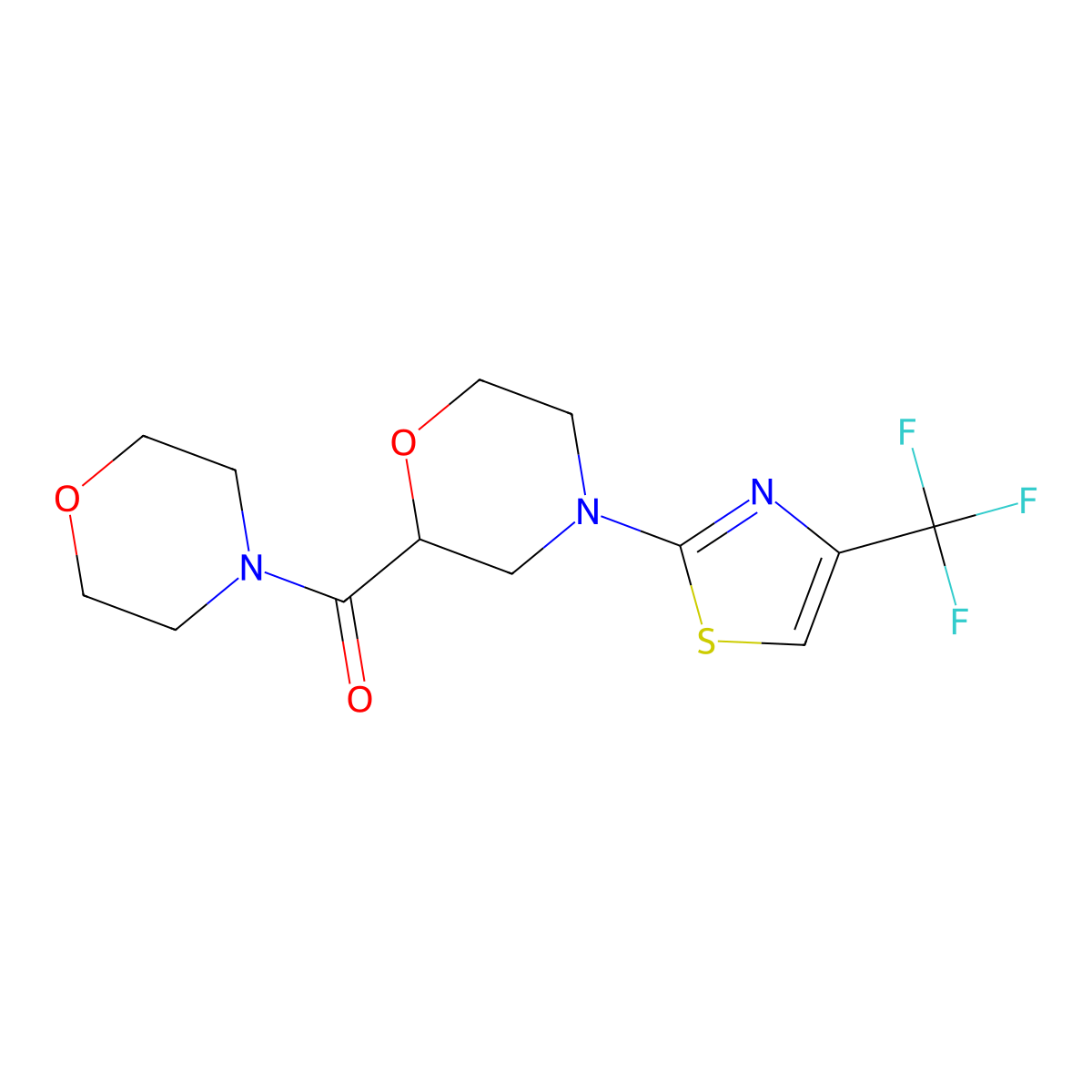 2-(Morpholine-4-carbonyl)-4-[4-(trifluoromethyl)-1,3-thiazol-2-yl]morpholine molecular structure, CAS 2742077-84-3
