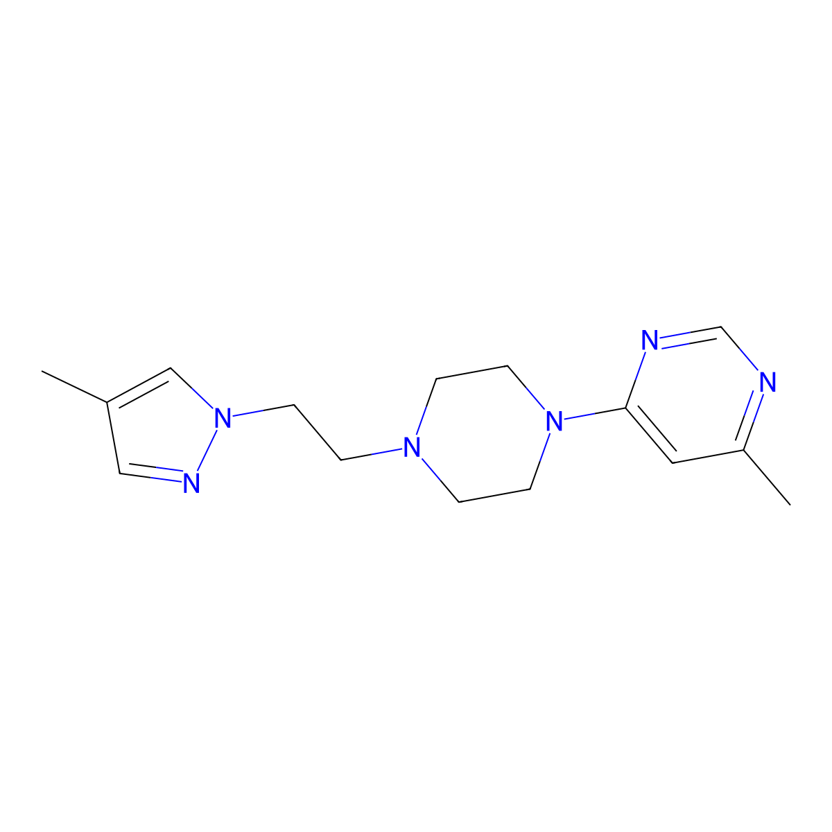 4-methyl-6-{4-[2-(4-methyl-1H-pyrazol-1-yl)ethyl]piperazin-1-yl}pyrimidine molecular structure, CAS 2742077-85-4