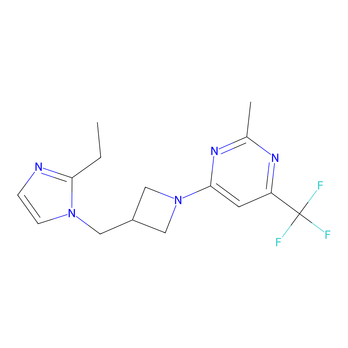 4-{3-[(2-ethyl-1H-imidazol-1-yl)methyl]azetidin-1-yl}-2-methyl-6-(trifluoromethyl)pyrimidine molecular structure, CAS 2742077-88-7