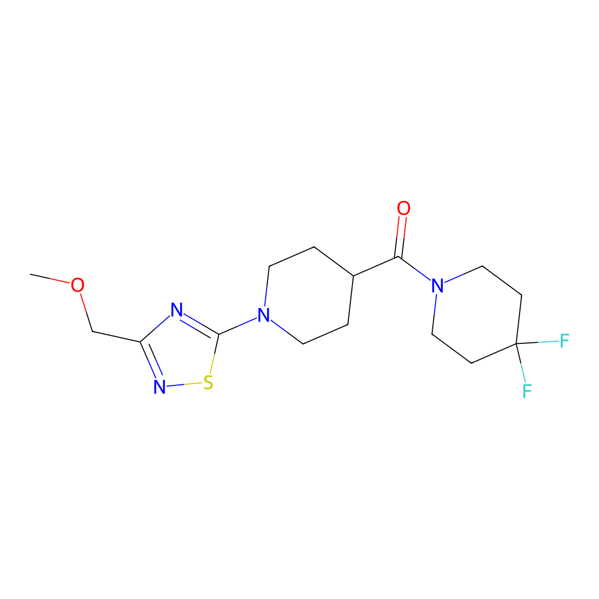4-(4,4-Difluoropiperidine-1-carbonyl)-1-[3-(methoxymethyl)-1,2,4-thiadiazol-5-yl]piperidine molecular structure, CAS 2742077-89-8