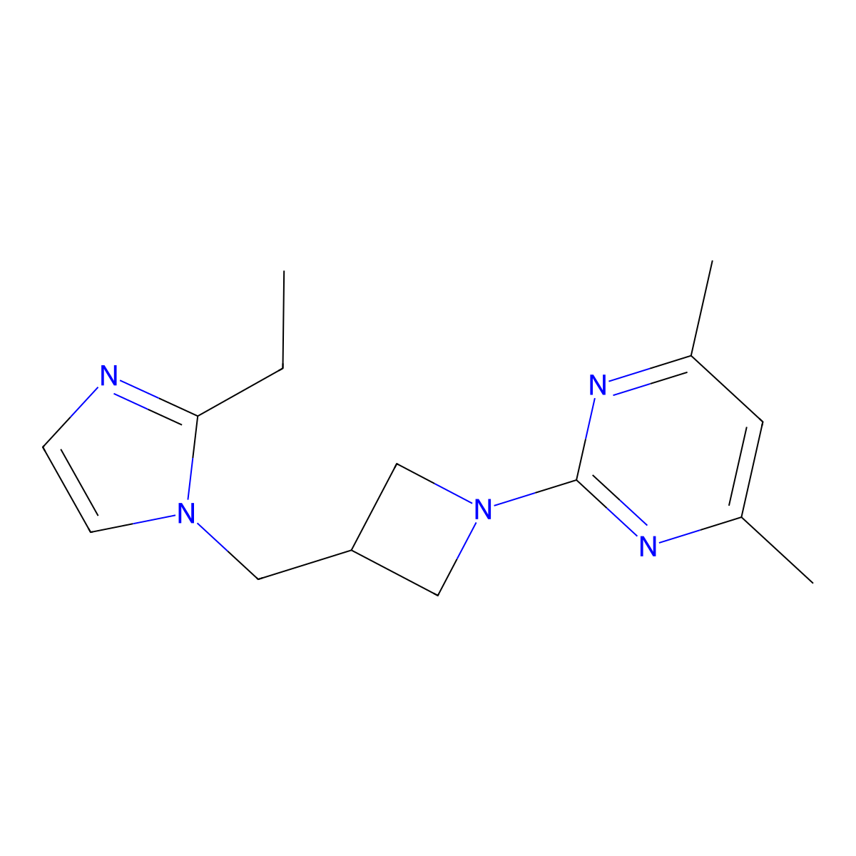 2-{3-[(2-ethyl-1H-imidazol-1-yl)methyl]azetidin-1-yl}-4,6-dimethylpyrimidine molecular structure, CAS 2742077-92-3