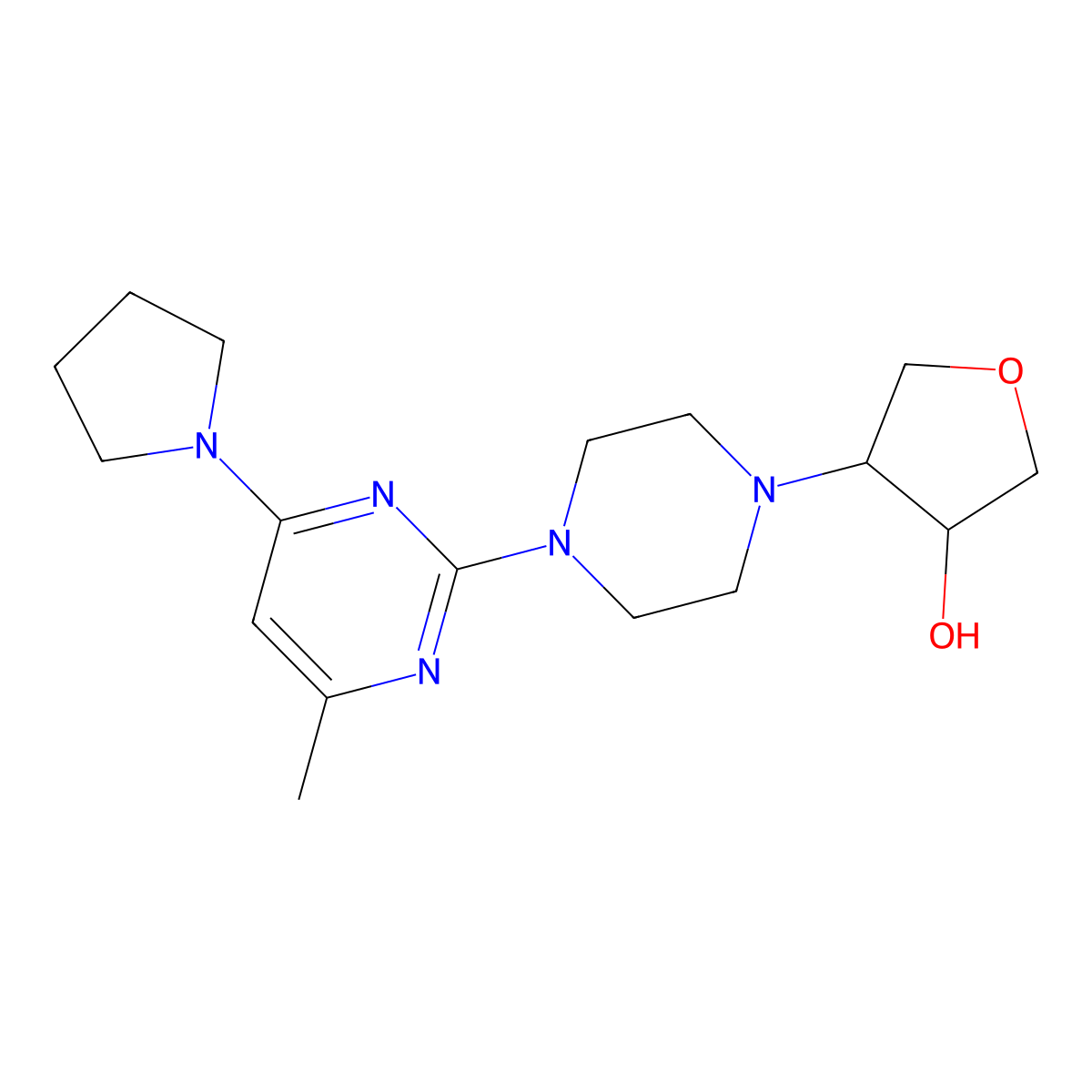 4-{4-[4-Methyl-6-(pyrrolidin-1-yl)pyrimidin-2-yl]piperazin-1-yl}oxolan-3-ol molecular structure, CAS 2742077-96-7
