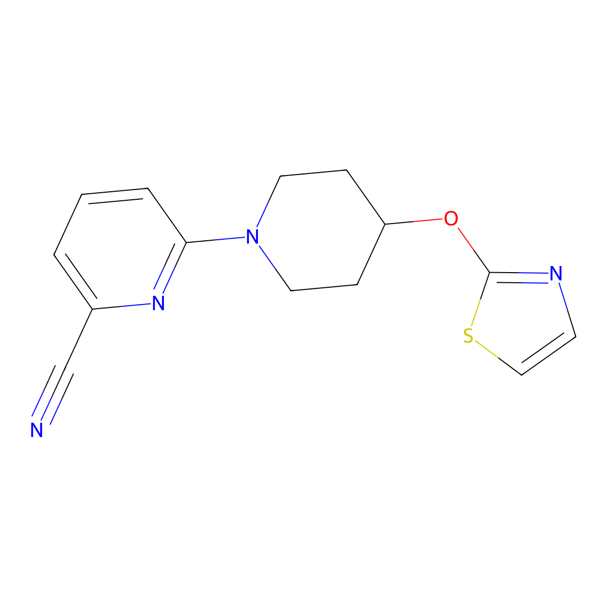 6-[4-(1,3-Thiazol-2-yloxy)piperidin-1-yl]pyridine-2-carbonitrile molecular structure, CAS 2742077-97-8