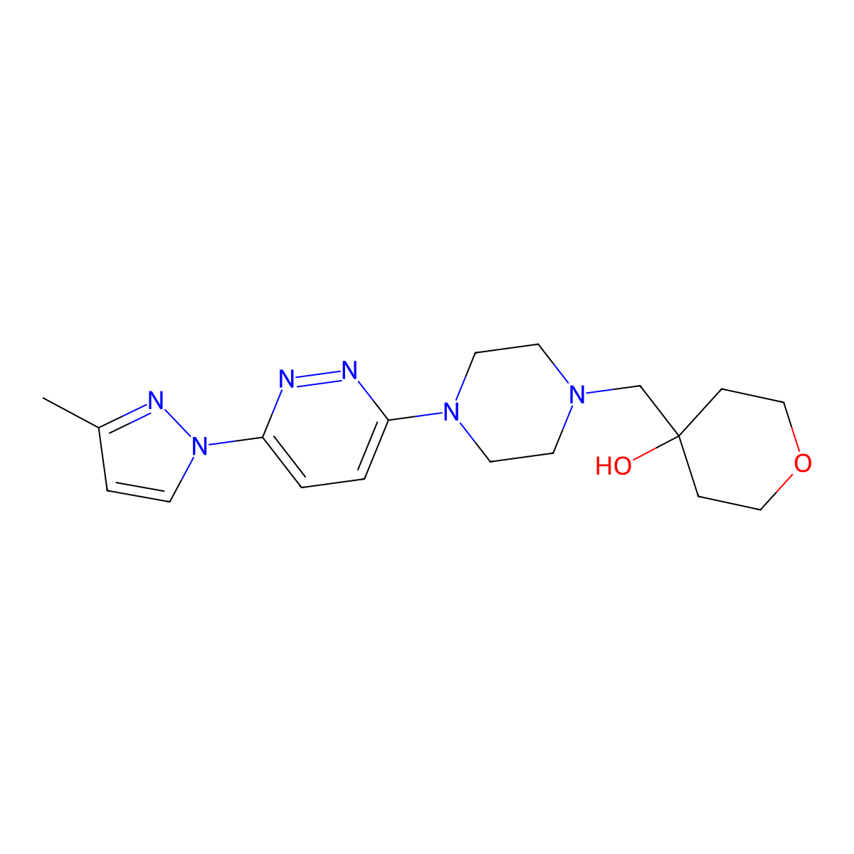 4-({4-[6-(3-methyl-1H-pyrazol-1-yl)pyridazin-3-yl]piperazin-1-yl}methyl)oxan-4-ol molecular structure, CAS 2742077-98-9