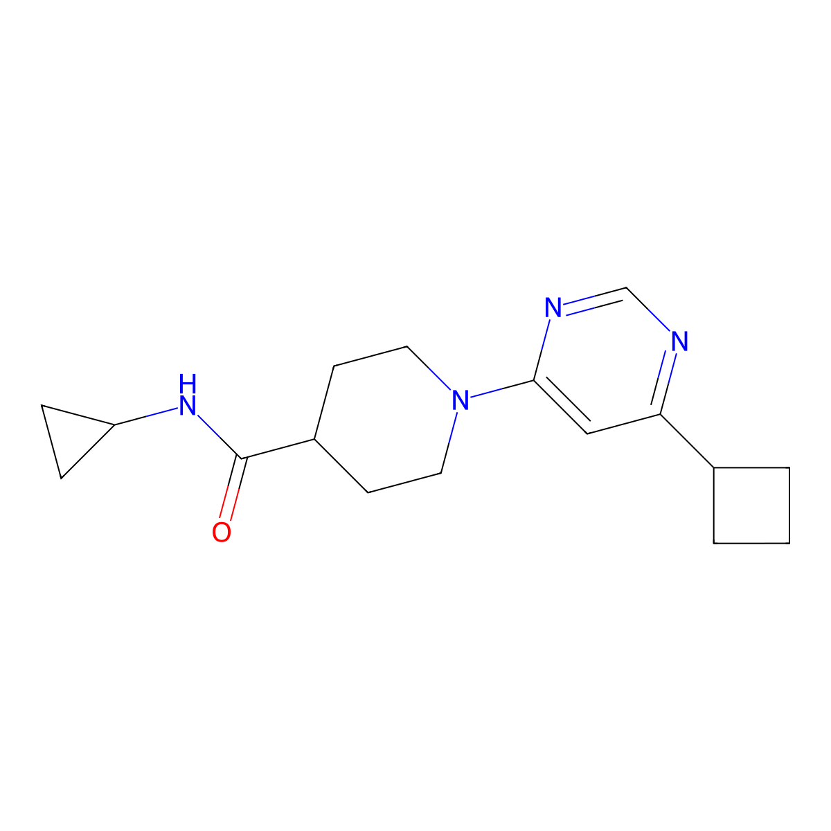 1-(6-cyclobutylpyrimidin-4-yl)-N-cyclopropylpiperidine-4-carboxamide molecular structure, CAS 2742078-01-7