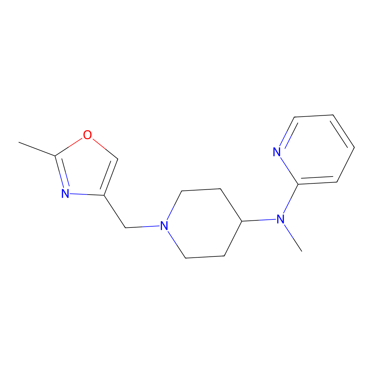 N-methyl-N-{1-[(2-methyl-1,3-oxazol-4-yl)methyl]piperidin-4-yl}pyridin-2-amine molecular structure, CAS 2742078-03-9