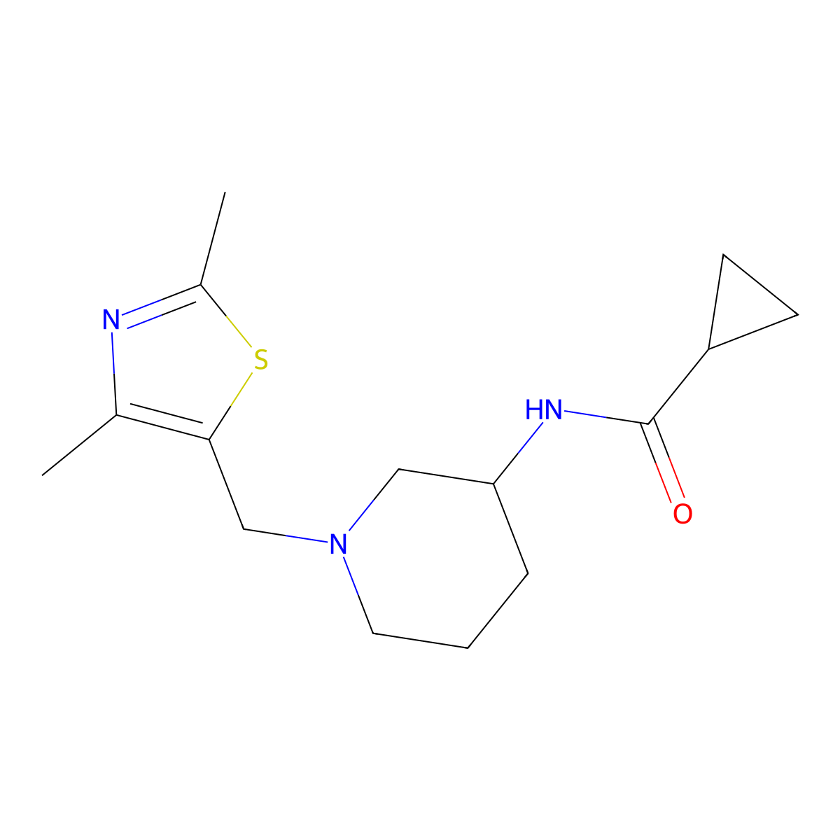 N-{1-[(2,4-dimethyl-1,3-thiazol-5-yl)methyl]piperidin-3-yl}cyclopropanecarboxamide molecular structure, CAS 2742078-06-2
