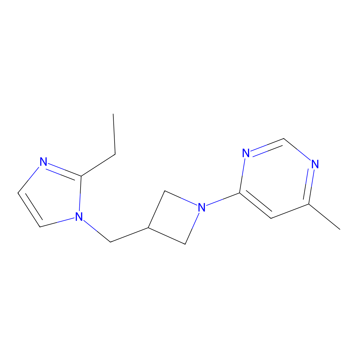 4-{3-[(2-ethyl-1H-imidazol-1-yl)methyl]azetidin-1-yl}-6-methylpyrimidine molecular structure, CAS 2742078-10-8