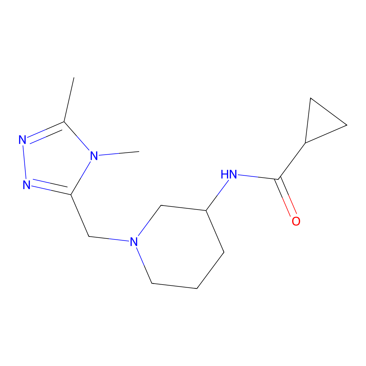 N-{1-[(4,5-dimethyl-4H-1,2,4-triazol-3-yl)methyl]piperidin-3-yl}cyclopropanecarboxamide molecular structure, CAS 2742078-13-1