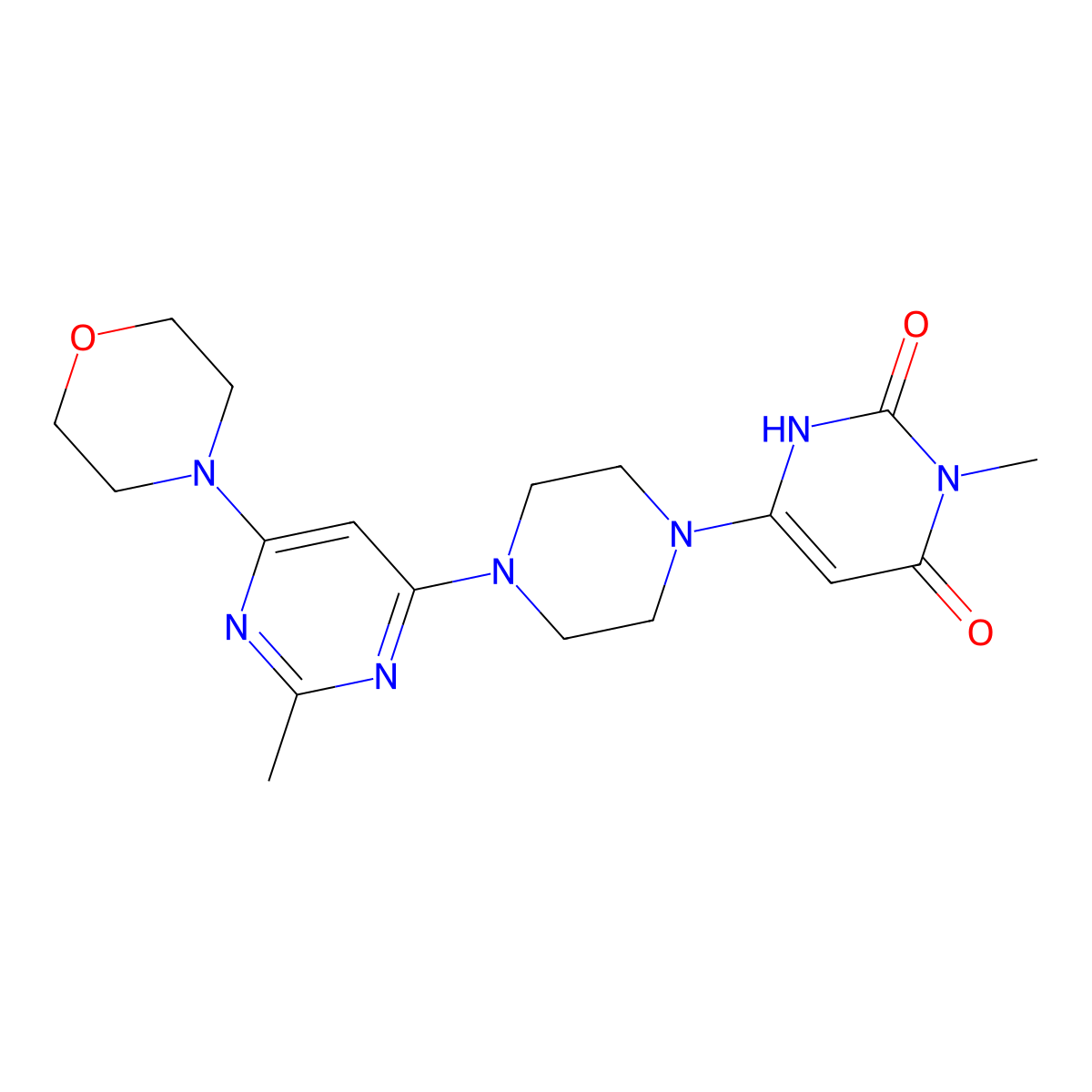 3-Methyl-6-{4-[2-methyl-6-(morpholin-4-yl)pyrimidin-4-yl]piperazin-1-yl}-1,2,3,4-tetrahydropyrimidine-2,4-dione molecular structure, CAS 2742078-15-3