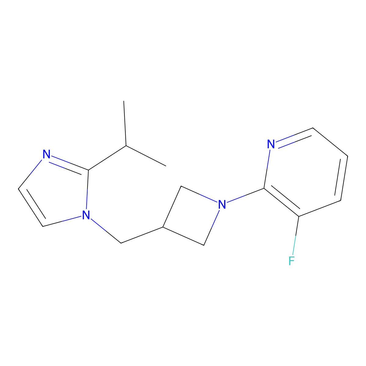 3-fluoro-2-(3-{[2-(propan-2-yl)-1H-imidazol-1-yl]methyl}azetidin-1-yl)pyridine molecular structure, CAS 2742078-19-7