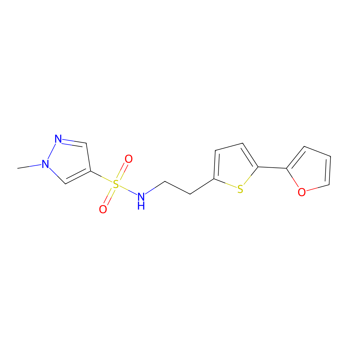 N-{2-[5-(furan-2-yl)thiophen-2-yl]ethyl}-1-methyl-1H-pyrazole-4-sulfonamide molecular structure, CAS 2742078-20-0
