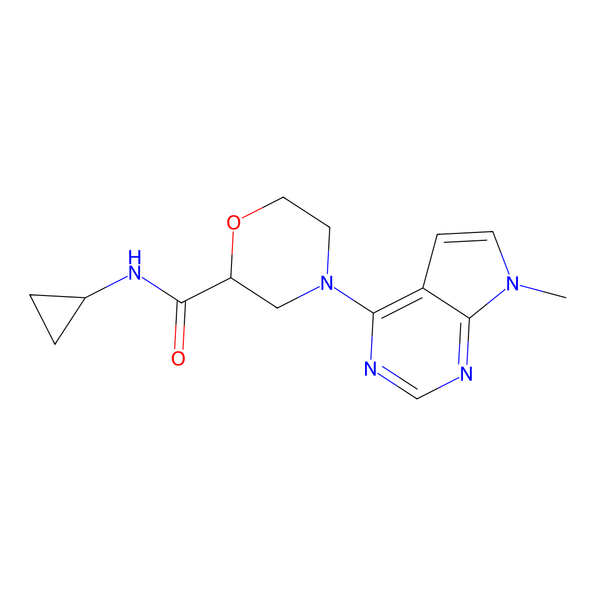 N-cyclopropyl-4-{7-methyl-7H-pyrrolo[2,3-d]pyrimidin-4-yl}morpholine-2-carboxamide molecular structure, CAS 2742078-23-3