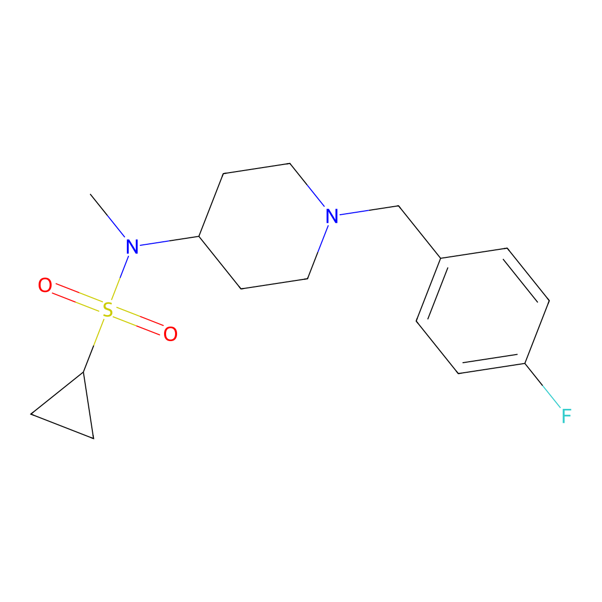 N-{1-[(4-fluorophenyl)methyl]piperidin-4-yl}-N-methylcyclopropanesulfonamide molecular structure, CAS 2742078-25-5