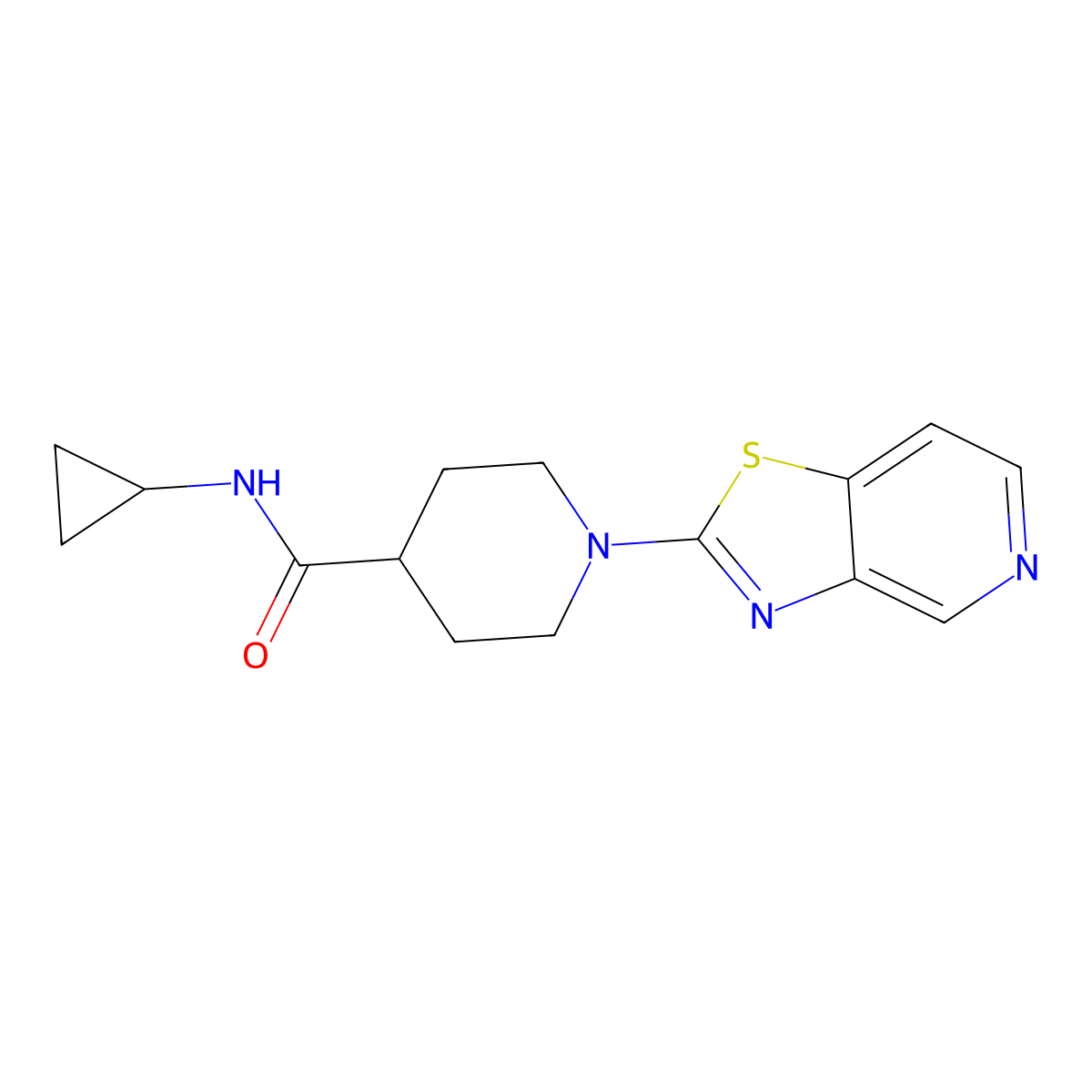 N-cyclopropyl-1-{[1,3]thiazolo[4,5-c]pyridin-2-yl}piperidine-4-carboxamide molecular structure, CAS 2742078-26-6