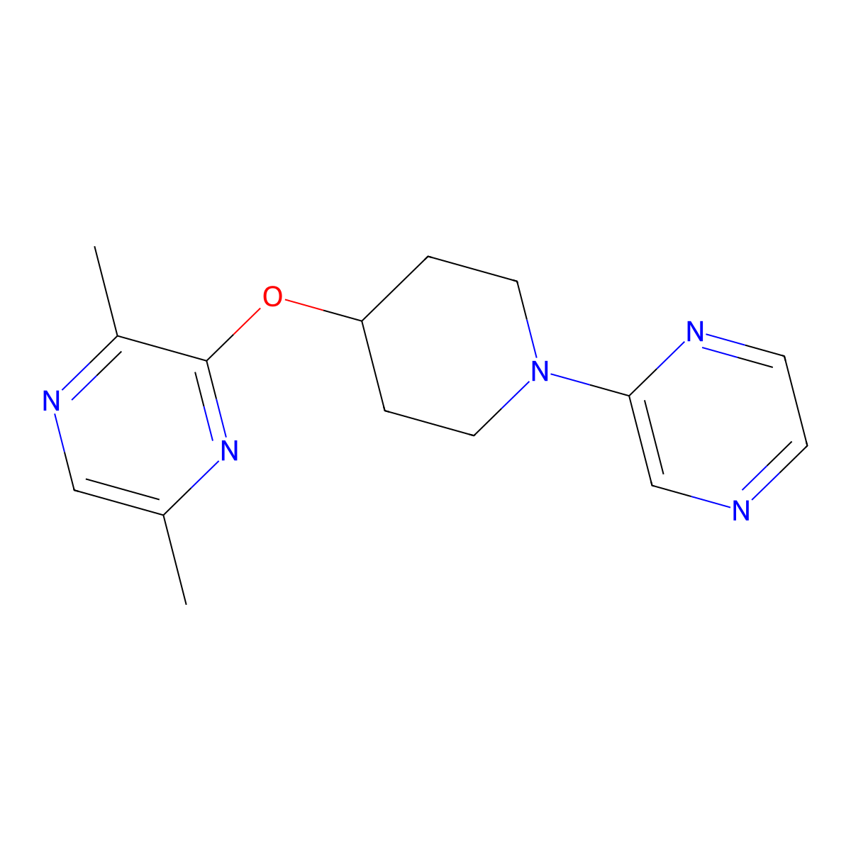 2,5-Dimethyl-3-{[1-(pyrazin-2-yl)piperidin-4-yl]oxy}pyrazine molecular structure, CAS 2742078-36-8