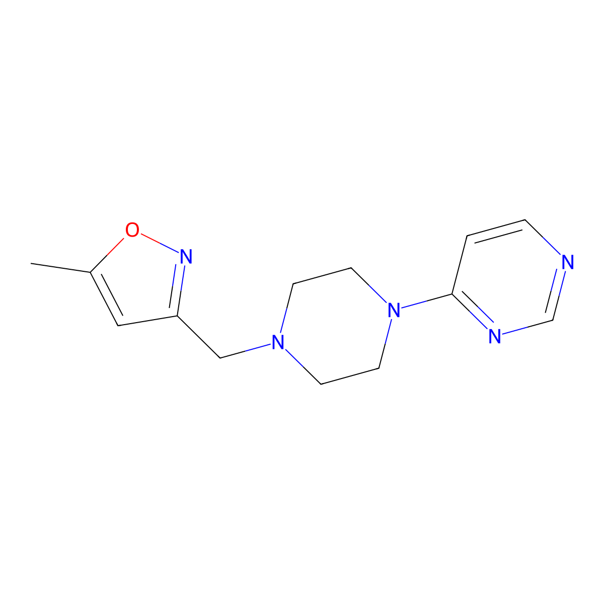 4-{4-[(5-Methyl-1,2-oxazol-3-yl)methyl]piperazin-1-yl}pyrimidine molecular structure, CAS 2742078-38-0