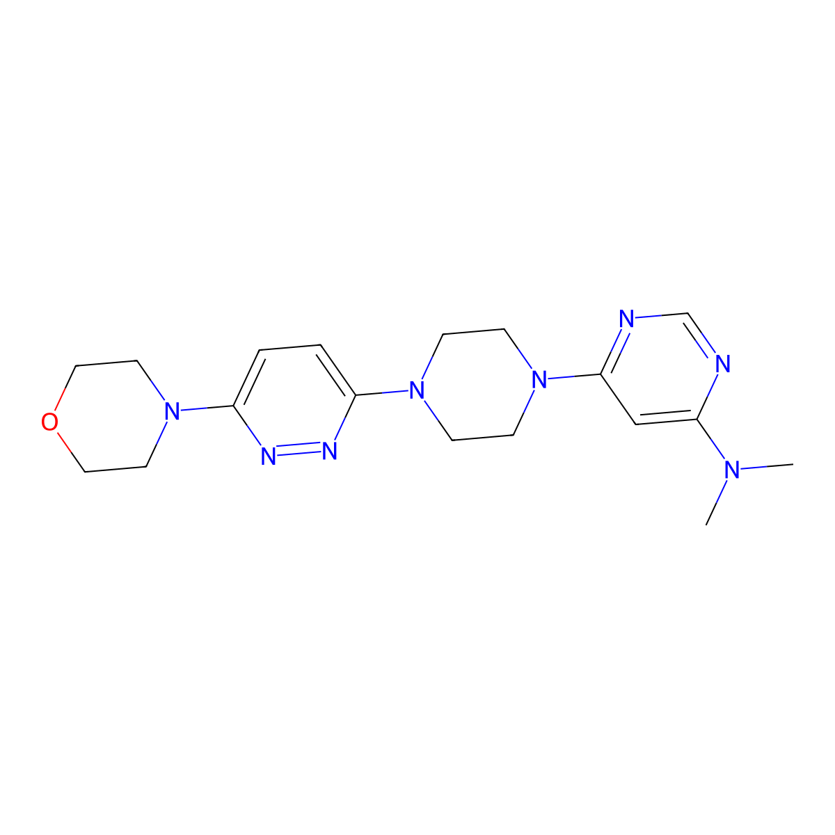 N,N-dimethyl-6-{4-[6-(morpholin-4-yl)pyridazin-3-yl]piperazin-1-yl}pyrimidin-4-amine molecular structure, CAS 2742078-42-6