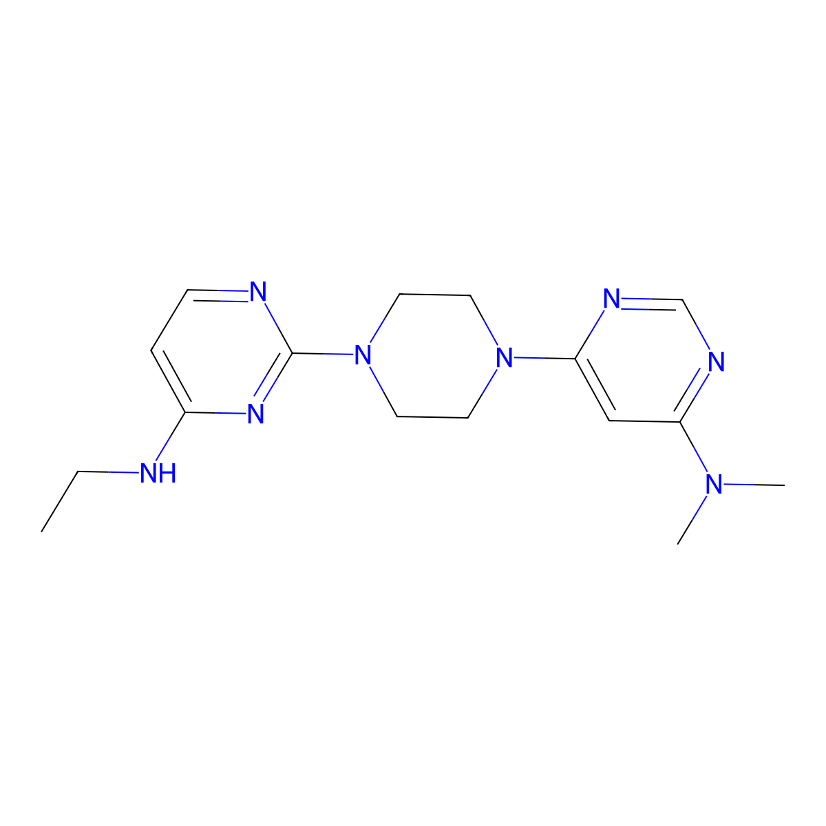 2-{4-[6-(dimethylamino)pyrimidin-4-yl]piperazin-1-yl}-N-ethylpyrimidin-4-amine molecular structure, CAS 2742078-47-1