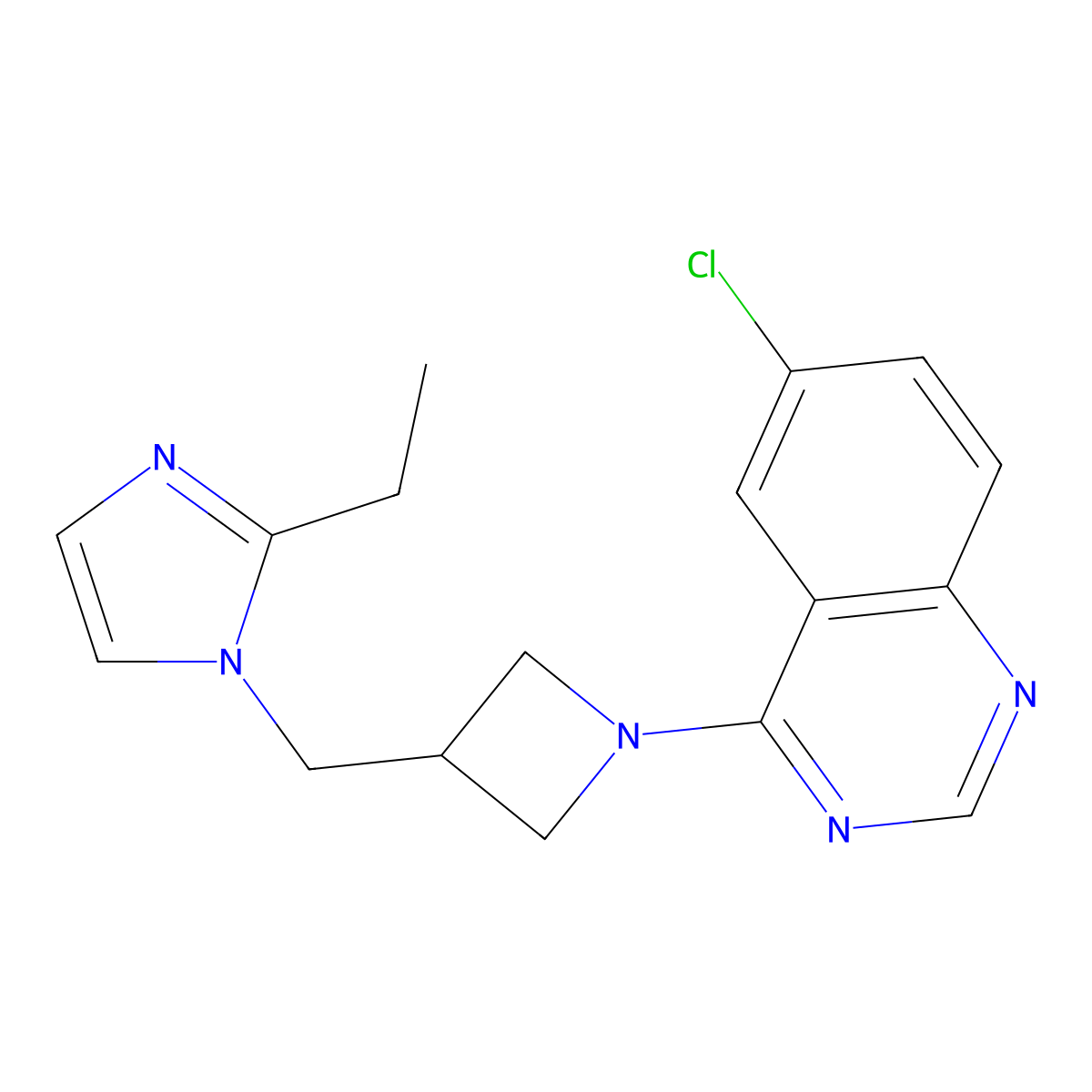 6-chloro-4-{3-[(2-ethyl-1H-imidazol-1-yl)methyl]azetidin-1-yl}quinazoline molecular structure, CAS 2742078-48-2