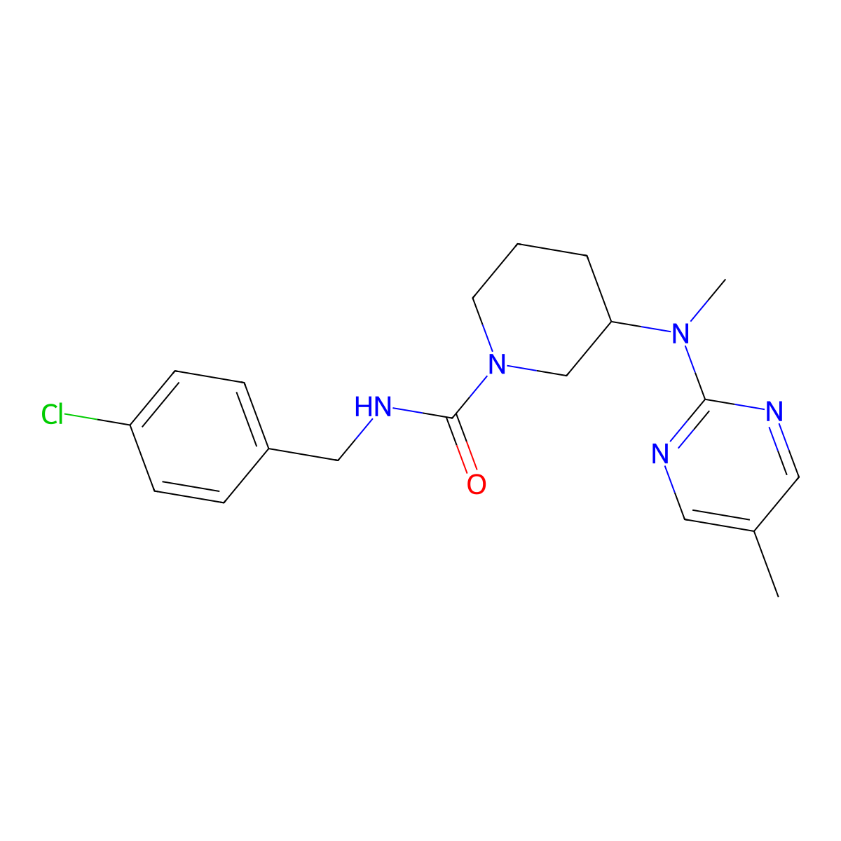 N-[(4-chlorophenyl)methyl]-3-[methyl(5-methylpyrimidin-2-yl)amino]piperidine-1-carboxamide molecular structure, CAS 2742078-55-1