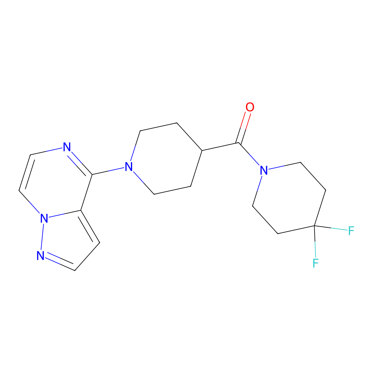 4-(4,4-Difluoropiperidine-1-carbonyl)-1-{pyrazolo[1,5-a]pyrazin-4-yl}piperidine molecular structure, CAS 2742078-56-2