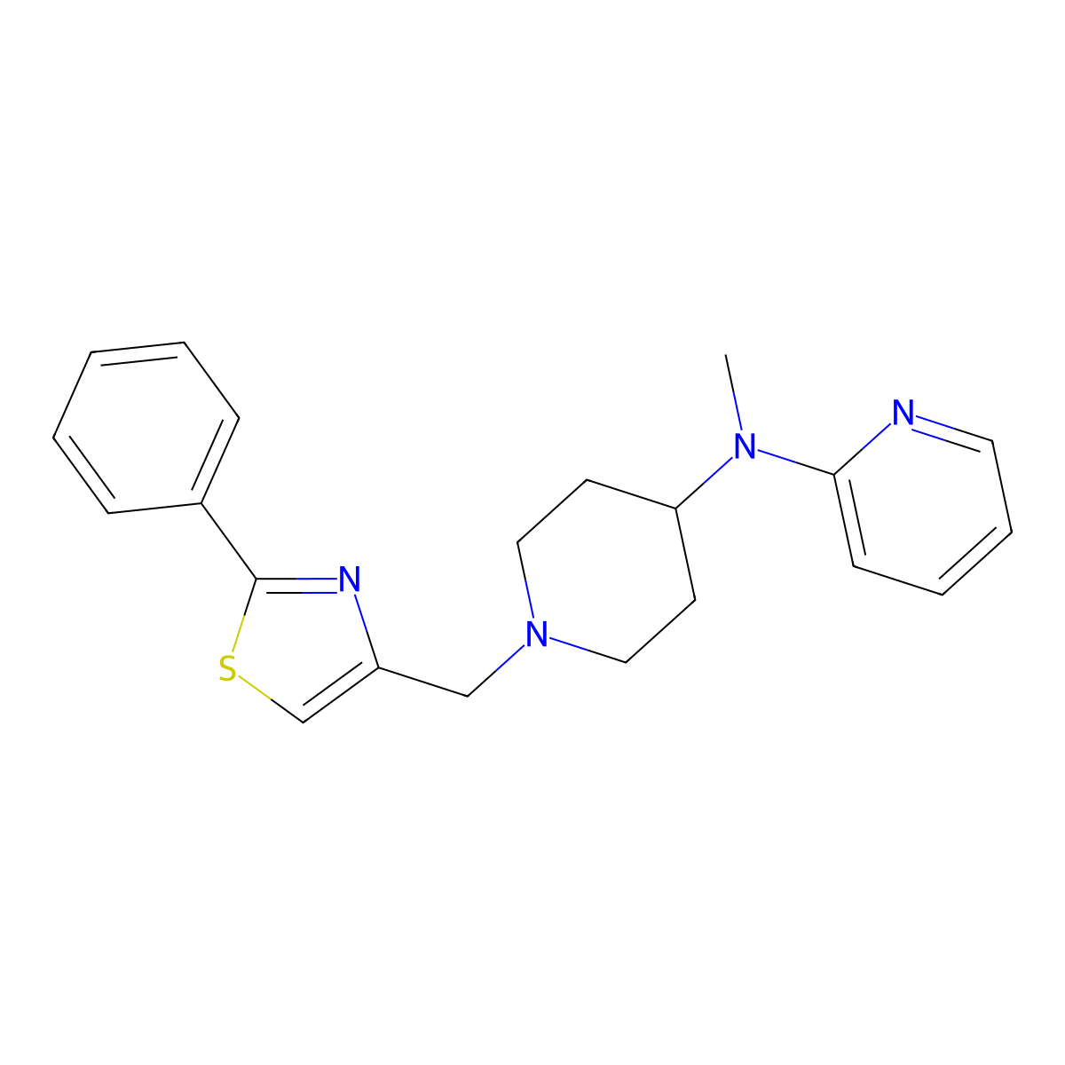 N-methyl-N-{1-[(2-phenyl-1,3-thiazol-4-yl)methyl]piperidin-4-yl}pyridin-2-amine molecular structure, CAS 2742078-59-5