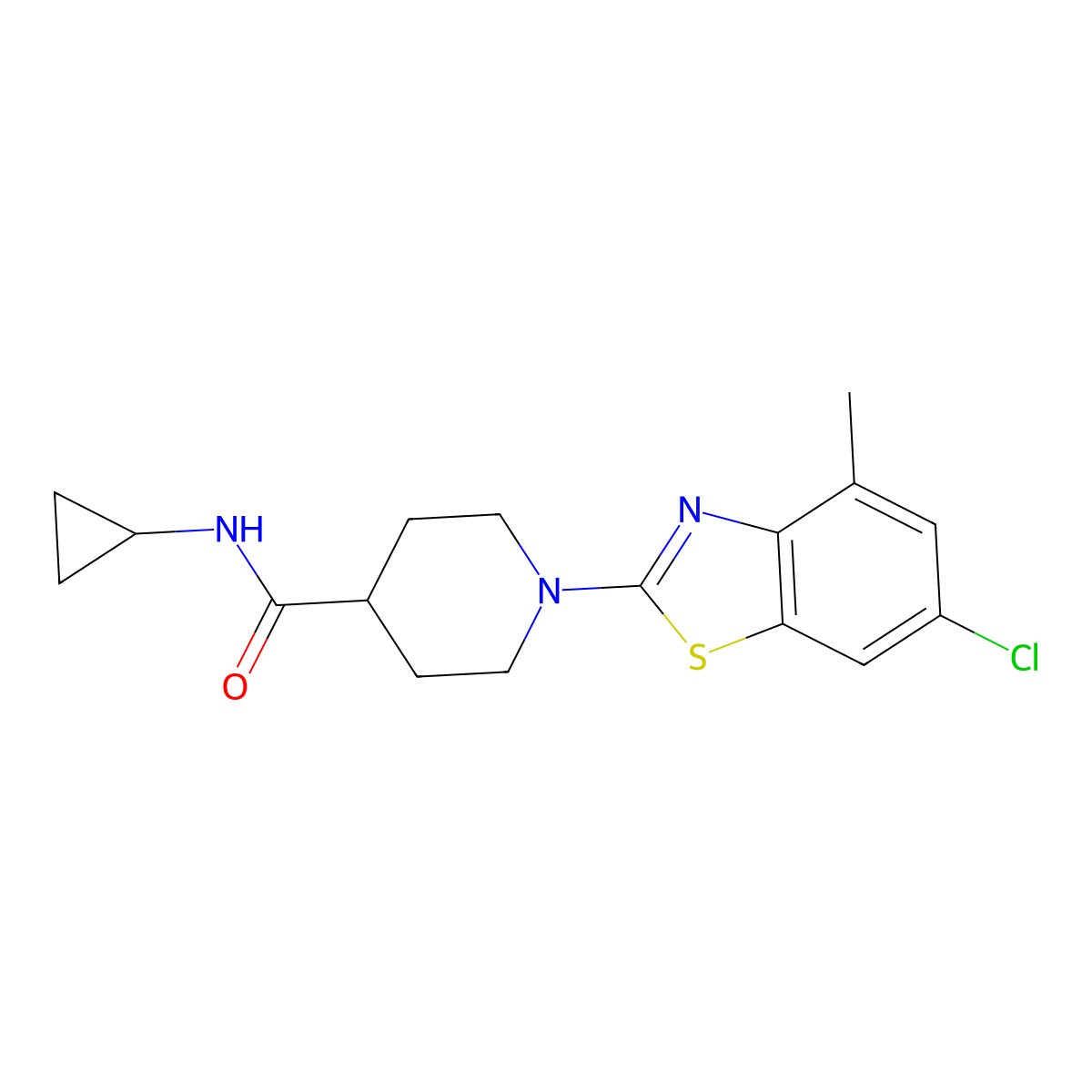 1-(6-chloro-4-methyl-1,3-benzothiazol-2-yl)-N-cyclopropylpiperidine-4-carboxamide molecular structure, CAS 2742078-64-2