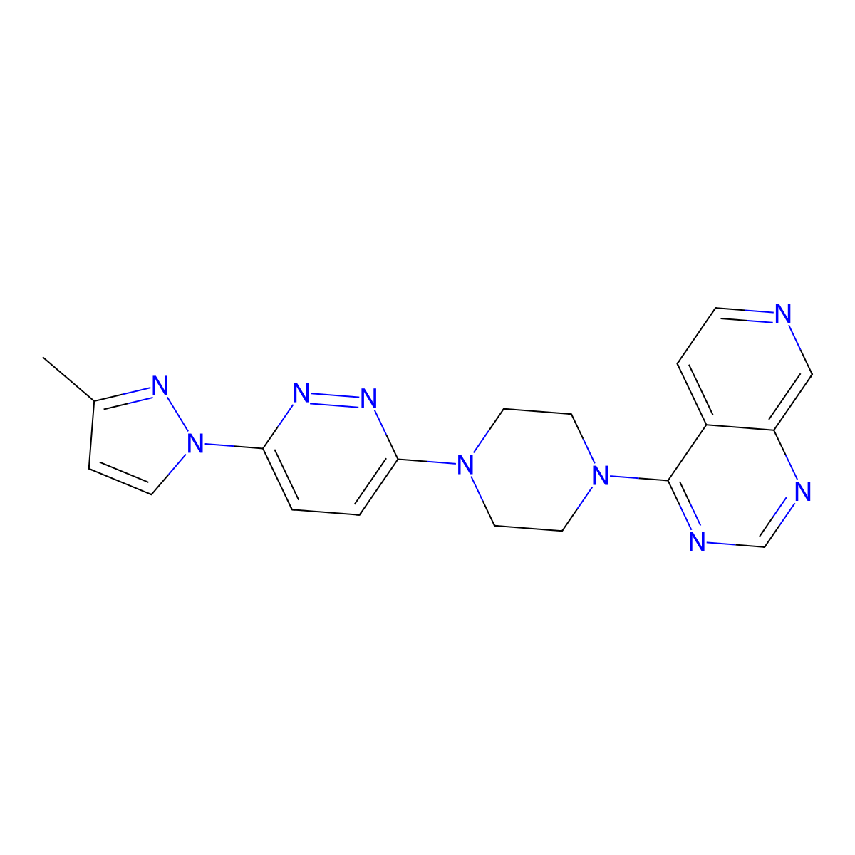 3-(3-methyl-1H-pyrazol-1-yl)-6-(4-{pyrido[3,4-d]pyrimidin-4-yl}piperazin-1-yl)pyridazine molecular structure, CAS 2742078-69-7
