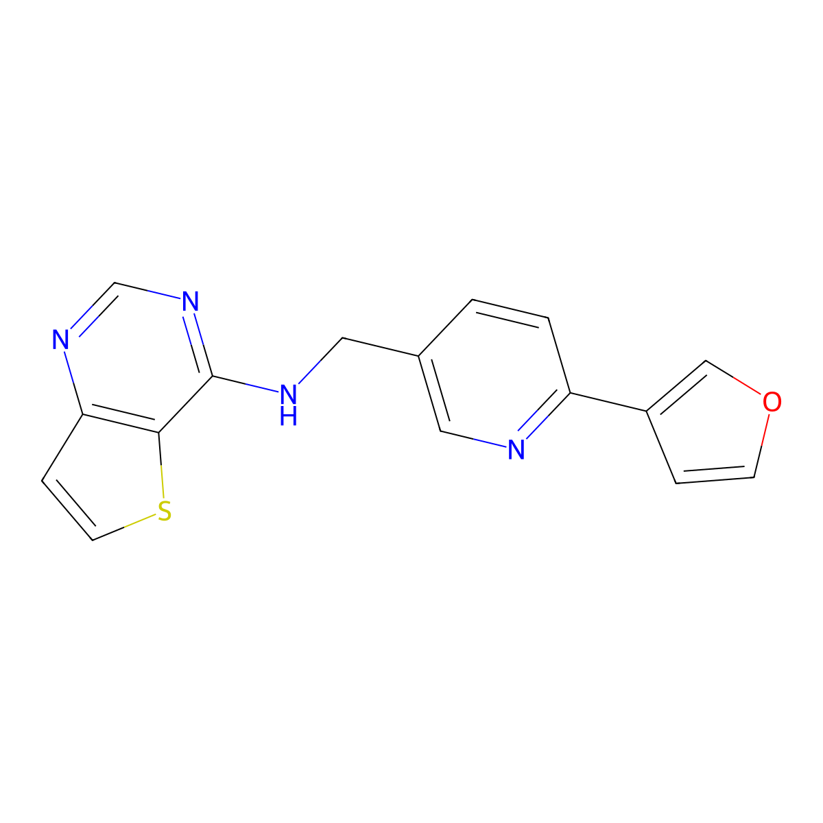N-{[6-(furan-3-yl)pyridin-3-yl]methyl}thieno[3,2-d]pyrimidin-4-amine molecular structure, CAS 2742078-70-0