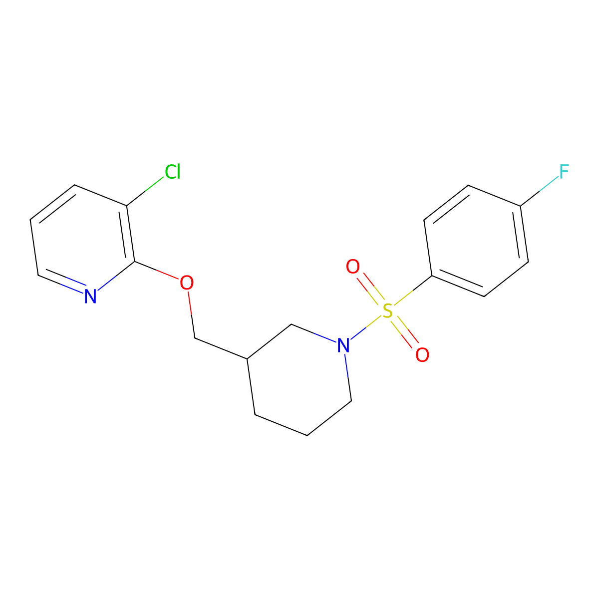 3-Chloro-2-{[1-(4-fluorobenzenesulfonyl)piperidin-3-yl]methoxy}pyridine molecular structure, CAS 2742078-73-3