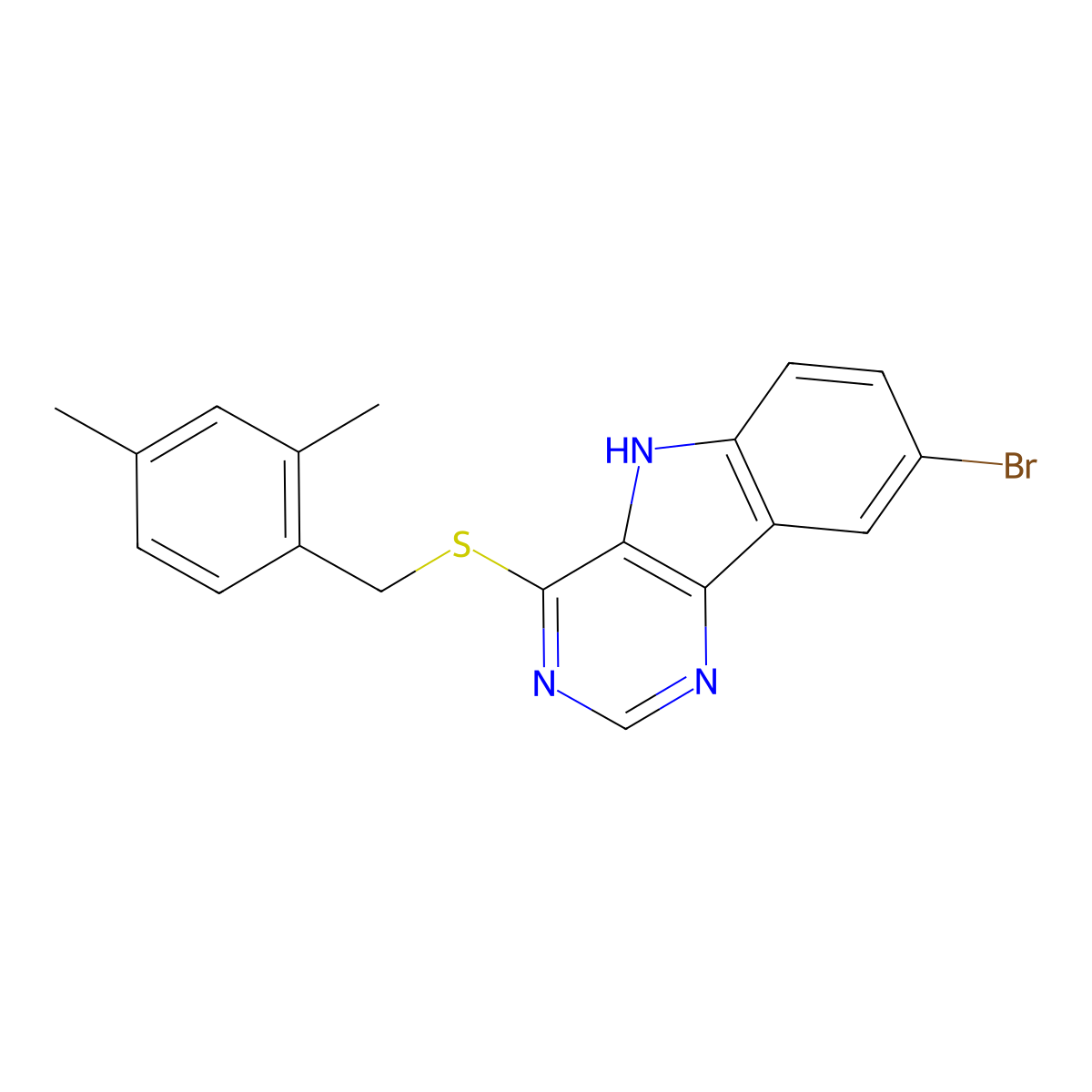 8-bromo-4-{[(2,4-dimethylphenyl)methyl]sulfanyl}-5H-pyrimido[5,4-b]indole molecular structure, CAS 2742078-75-5