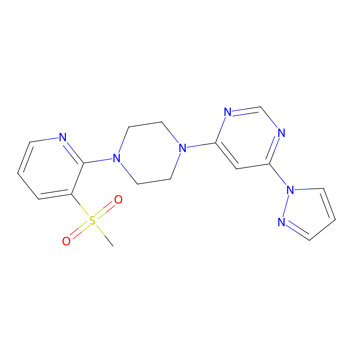 4-[4-(3-methanesulfonylpyridin-2-yl)piperazin-1-yl]-6-(1H-pyrazol-1-yl)pyrimidine molecular structure, CAS 2742078-77-7