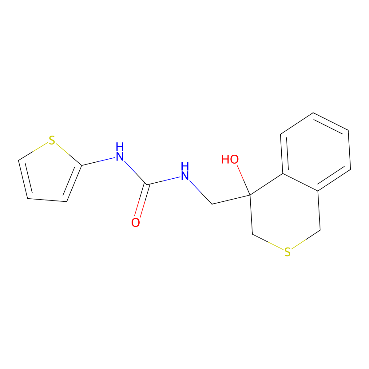 1-[(4-hydroxy-3,4-dihydro-1H-2-benzothiopyran-4-yl)methyl]-3-(thiophen-2-yl)urea molecular structure, CAS 2742078-79-9