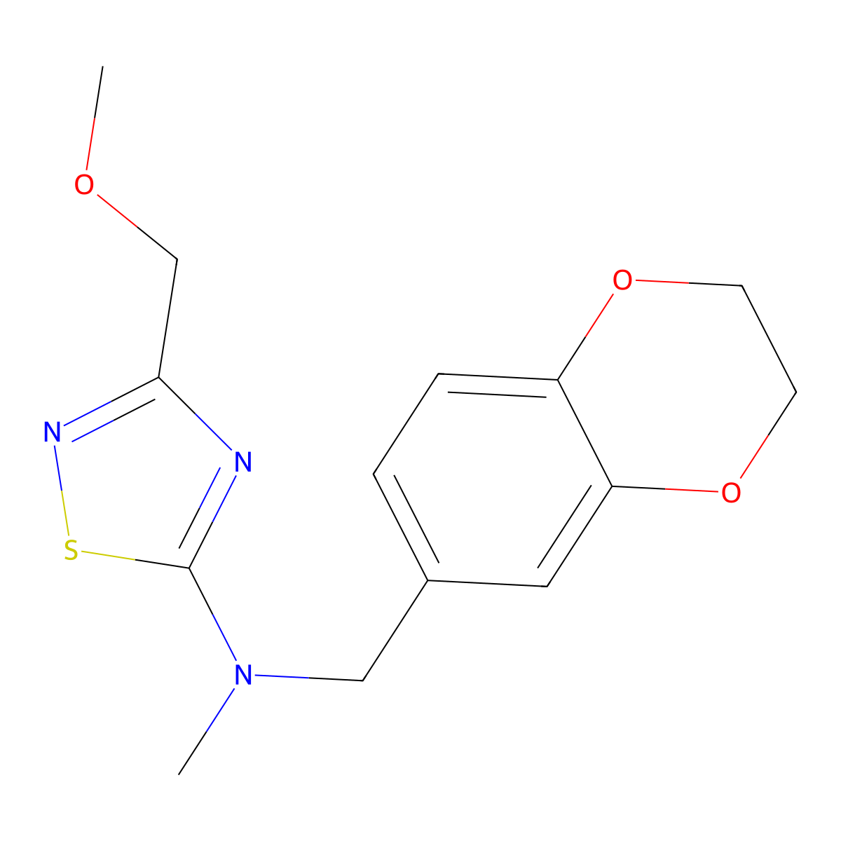 N-[(2,3-dihydro-1,4-benzodioxin-6-yl)methyl]-3-(methoxymethyl)-N-methyl-1,2,4-thiadiazol-5-amine molecular structure, CAS 2742078-84-6