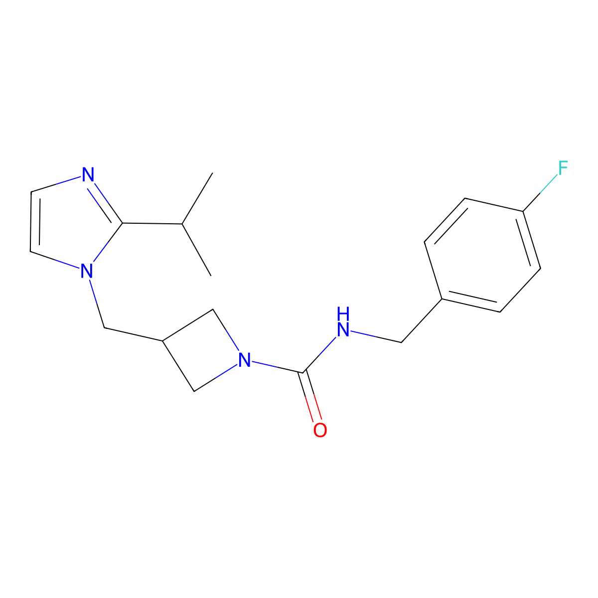 N-[(4-fluorophenyl)methyl]-3-{[2-(propan-2-yl)-1H-imidazol-1-yl]methyl}azetidine-1-carboxamide molecular structure, CAS 2742078-86-8