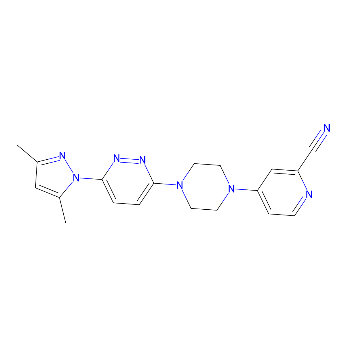 4-{4-[6-(3,5-dimethyl-1H-pyrazol-1-yl)pyridazin-3-yl]piperazin-1-yl}pyridine-2-carbonitrile molecular structure, CAS 2742078-88-0
