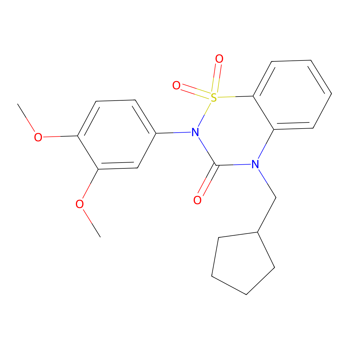 4-(Cyclopentylmethyl)-2-(3,4-dimethoxyphenyl)-1,1-dioxo-1lambda6,2,4-benzothiadiazin-3-one molecular structure, CAS 2742078-91-5