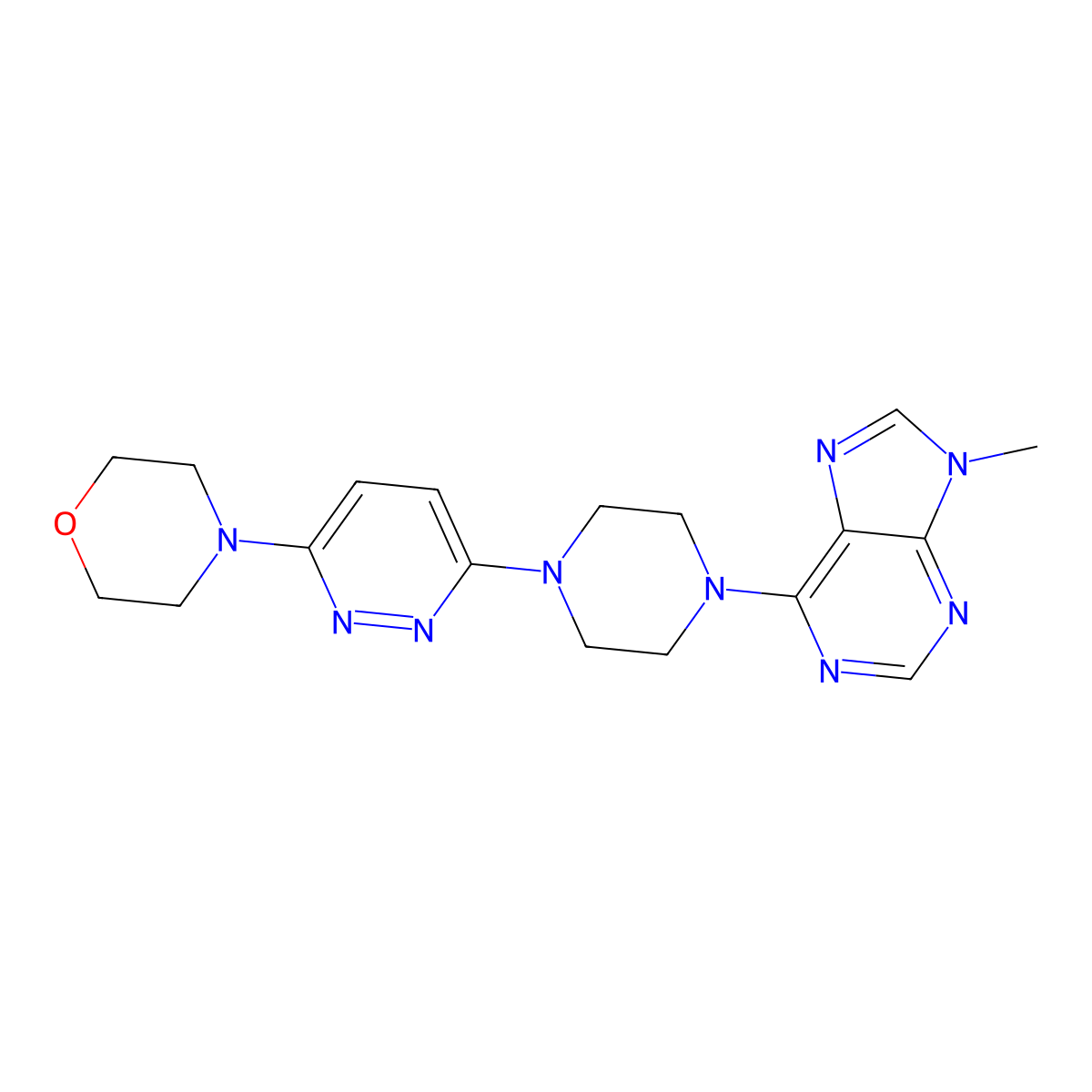 9-methyl-6-{4-[6-(morpholin-4-yl)pyridazin-3-yl]piperazin-1-yl}-9H-purine molecular structure, CAS 2742078-92-6