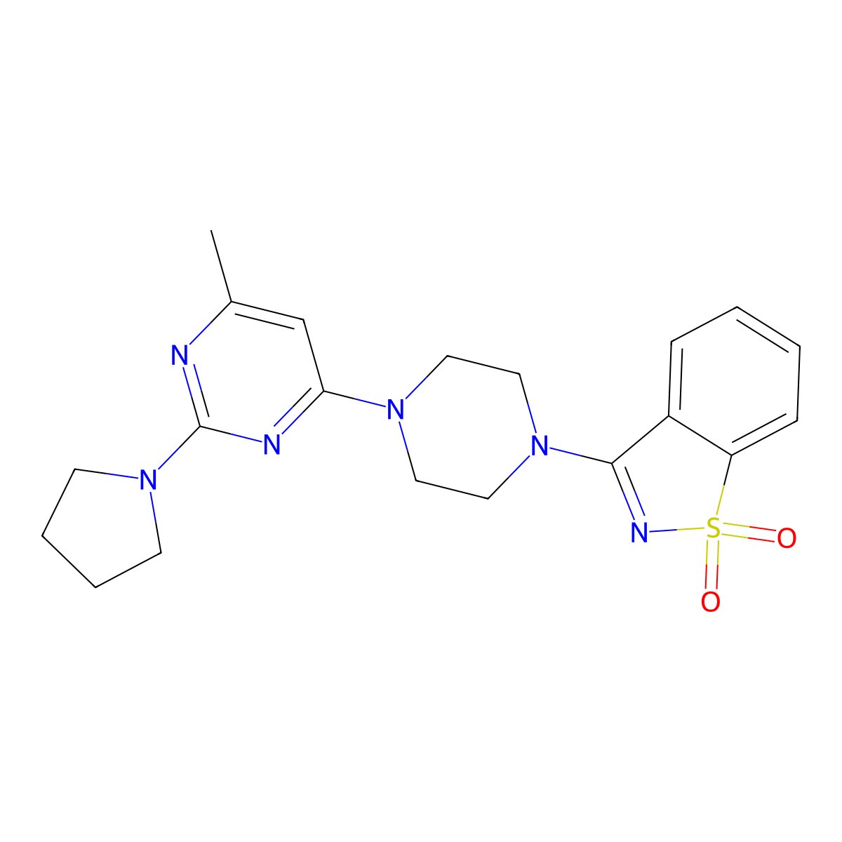 3-{4-[6-Methyl-2-(pyrrolidin-1-yl)pyrimidin-4-yl]piperazin-1-yl}-1lambda6,2-benzothiazole-1,1-dione molecular structure, CAS 2742078-96-0