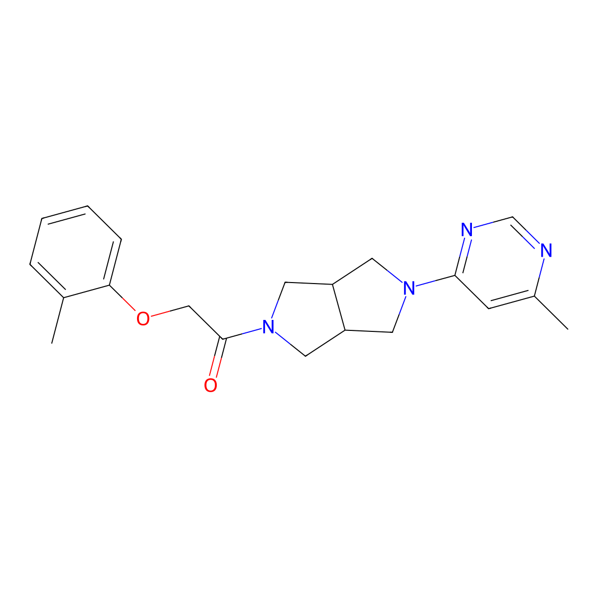 2-(2-Methylphenoxy)-1-[5-(6-methylpyrimidin-4-yl)-octahydropyrrolo[3,4-c]pyrrol-2-yl]ethan-1-one molecular structure, CAS 2742078-99-3