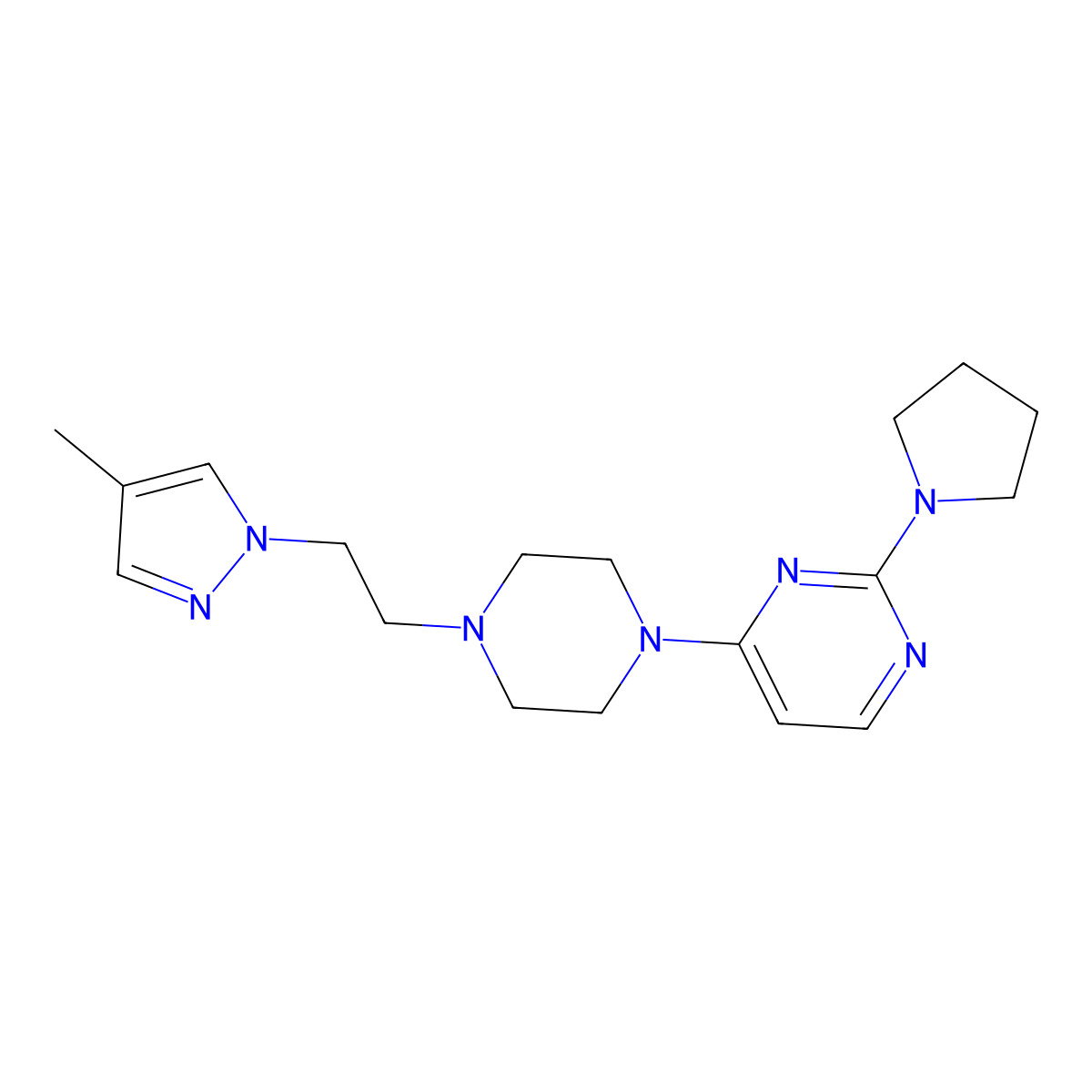 4-{4-[2-(4-methyl-1H-pyrazol-1-yl)ethyl]piperazin-1-yl}-2-(pyrrolidin-1-yl)pyrimidine molecular structure, CAS 2742079-07-6