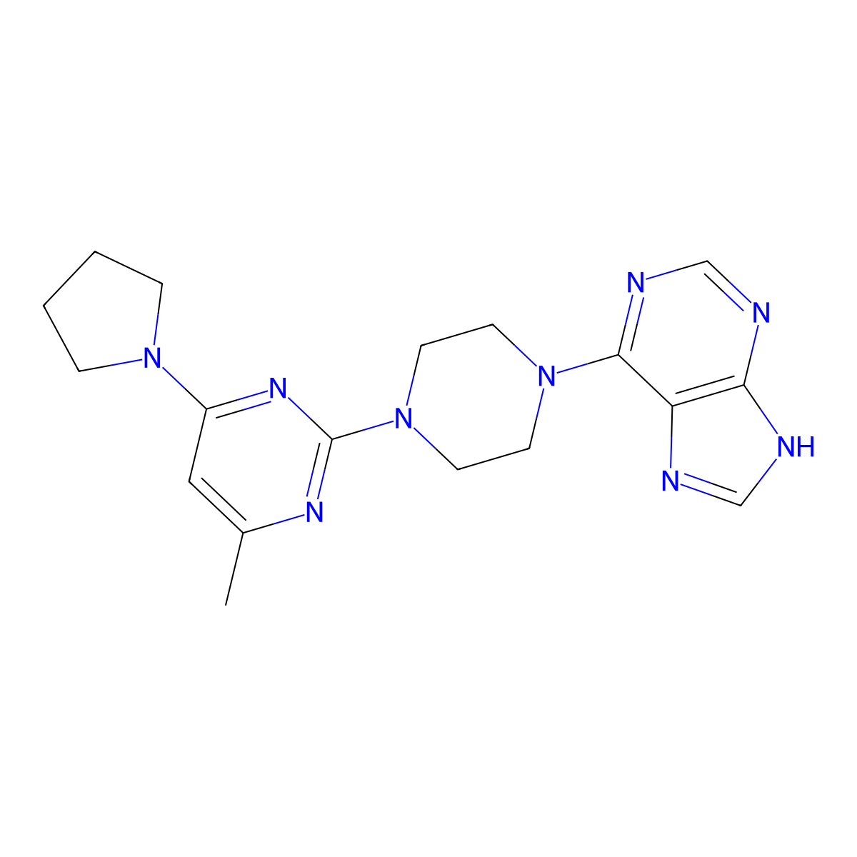 6-{4-[4-methyl-6-(pyrrolidin-1-yl)pyrimidin-2-yl]piperazin-1-yl}-9H-purine molecular structure, CAS 2742079-12-3