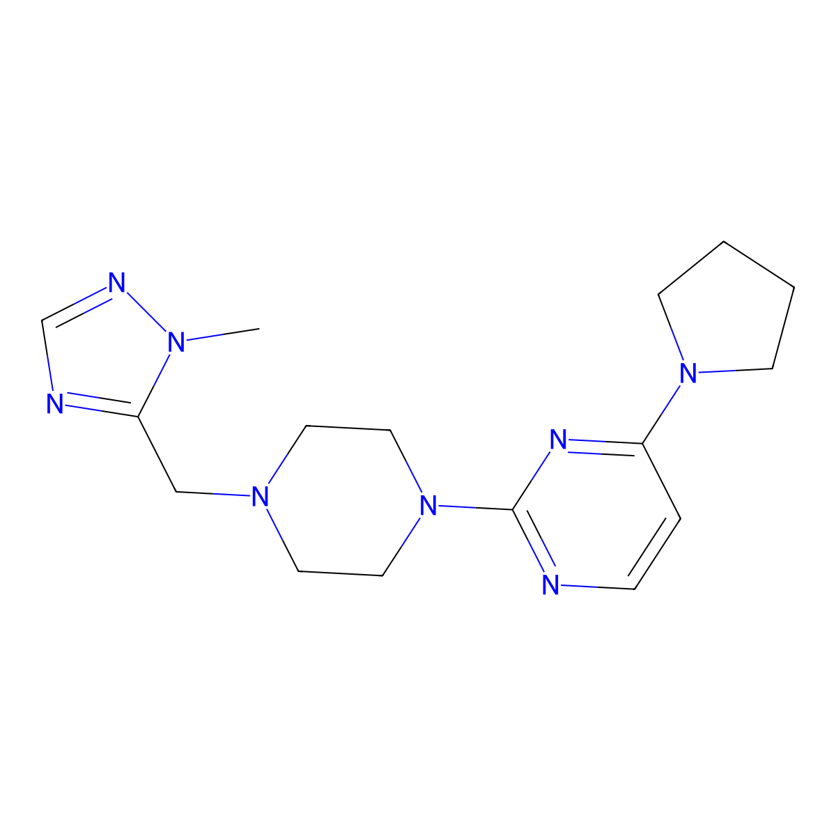 2-{4-[(1-methyl-1H-1,2,4-triazol-5-yl)methyl]piperazin-1-yl}-4-(pyrrolidin-1-yl)pyrimidine molecular structure, CAS 2742079-15-6