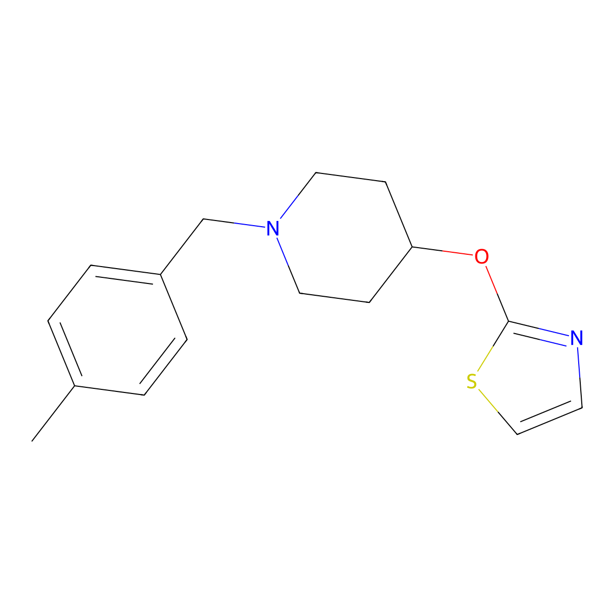 1-[(4-Methylphenyl)methyl]-4-(1,3-thiazol-2-yloxy)piperidine molecular structure, CAS 2742079-19-0