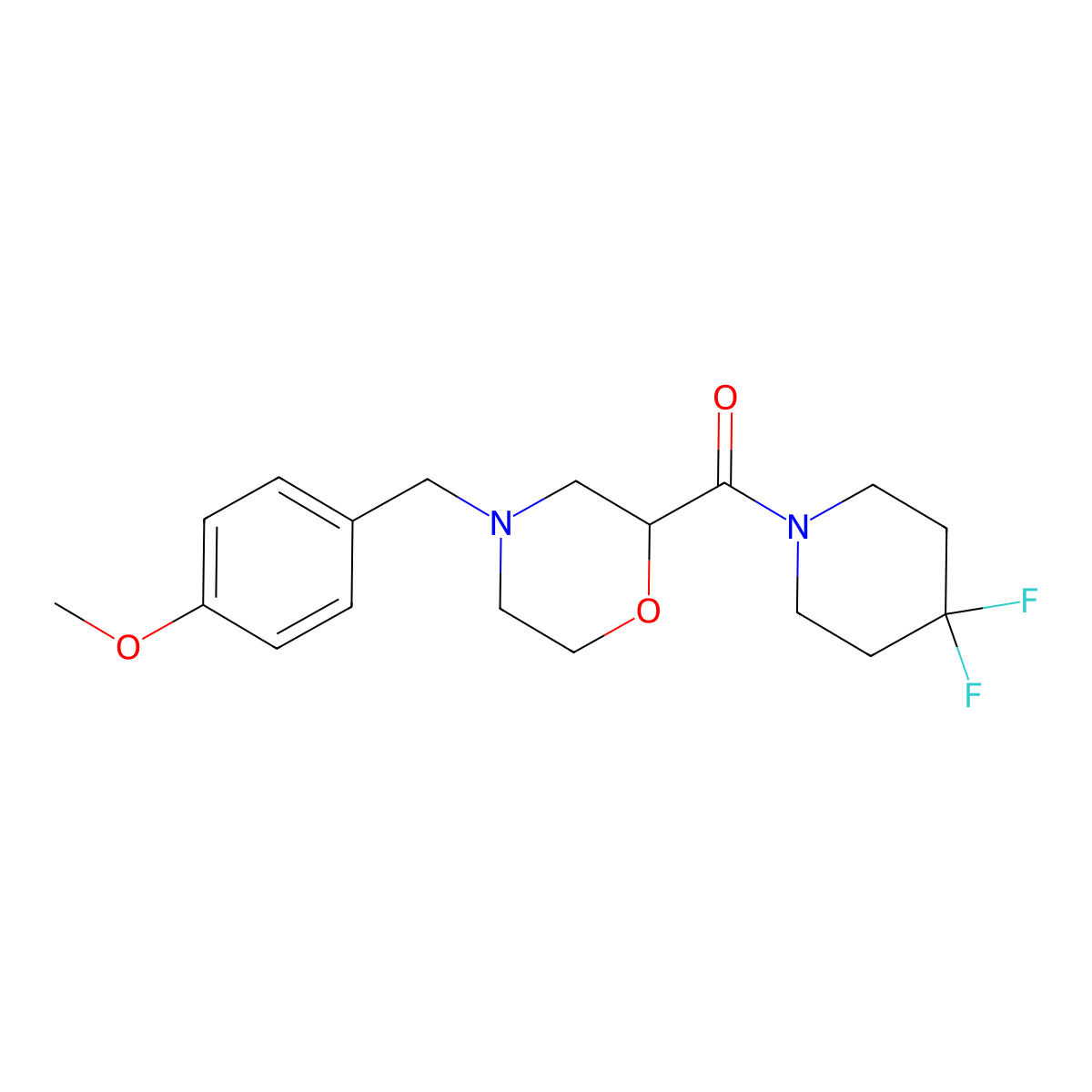 2-(4,4-Difluoropiperidine-1-carbonyl)-4-[(4-methoxyphenyl)methyl]morpholine molecular structure, CAS 2742079-22-5