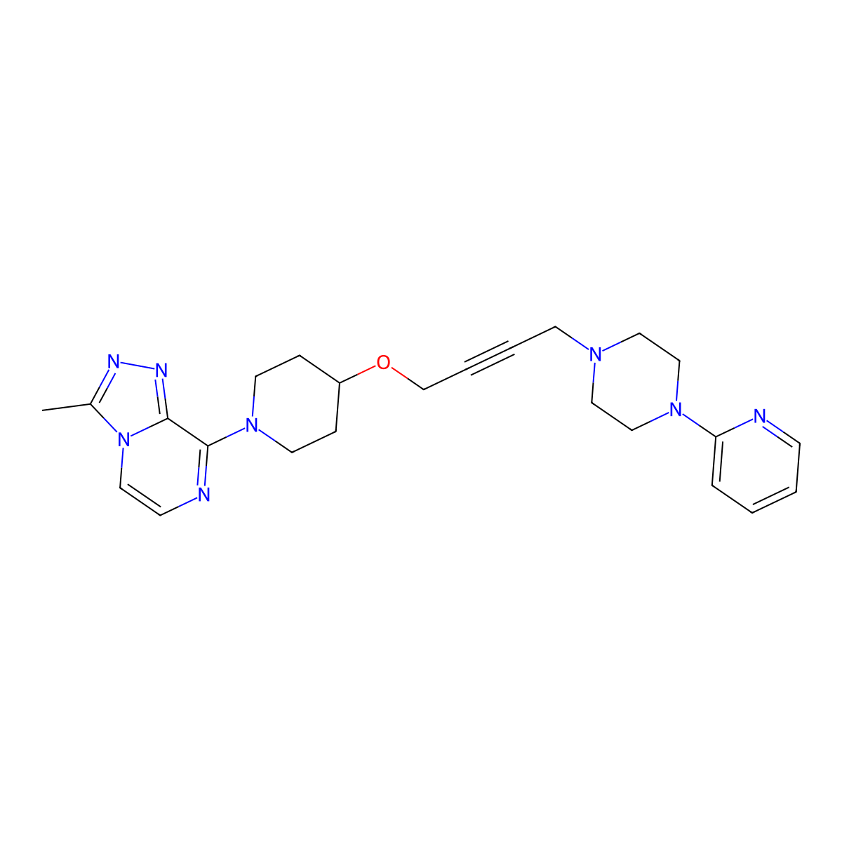 1-{4-[(1-{3-Methyl-[1,2,4]triazolo[4,3-a]pyrazin-8-yl}piperidin-4-yl)oxy]but-2-yn-1-yl}-4-(pyridin-2-yl)piperazine molecular structure, CAS 2742079-26-9